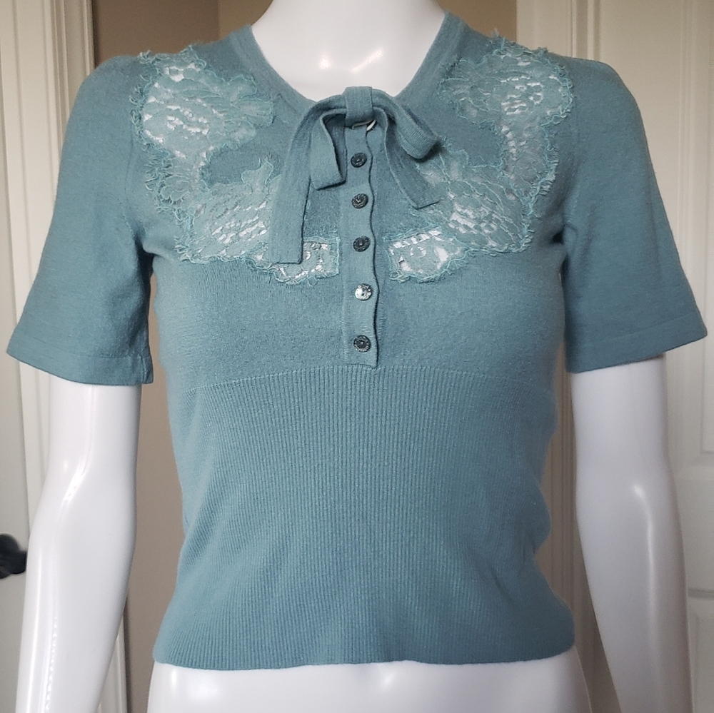 Dolce & Gabbana Teal Lace Detail Sweater